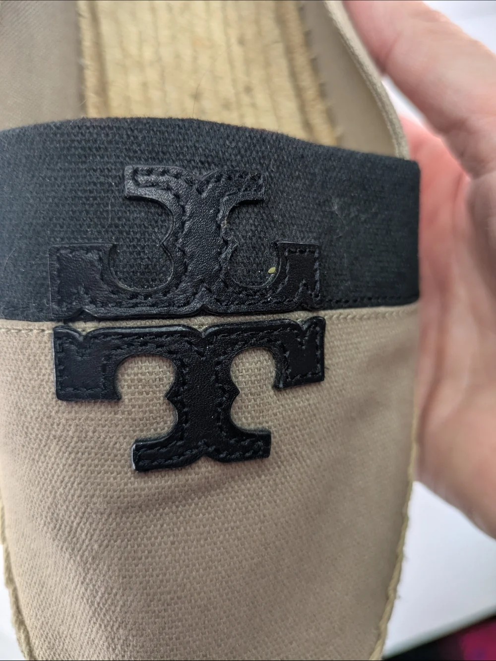 Tory Burch Women’s Beige Espadrille Slip-Ons with Black Trim